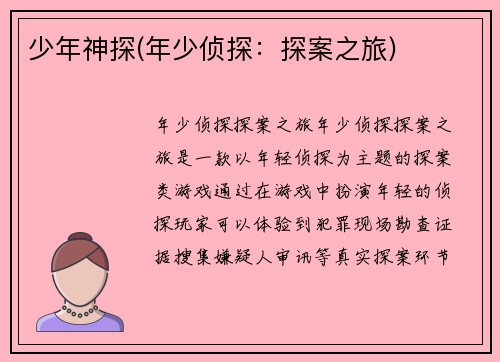 少年神探(年少侦探:探案之旅)
